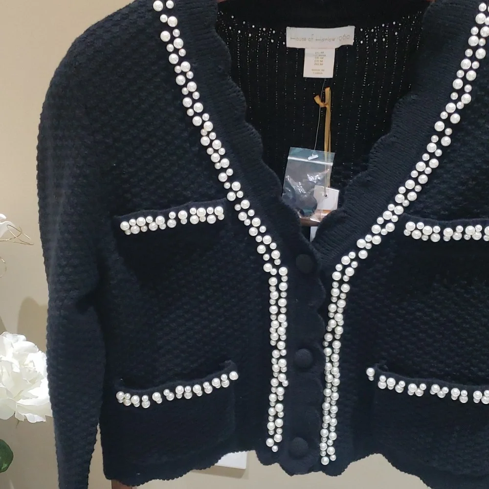Nwt medium House of Harlow black sweater with pearls - Picture 6 of 15